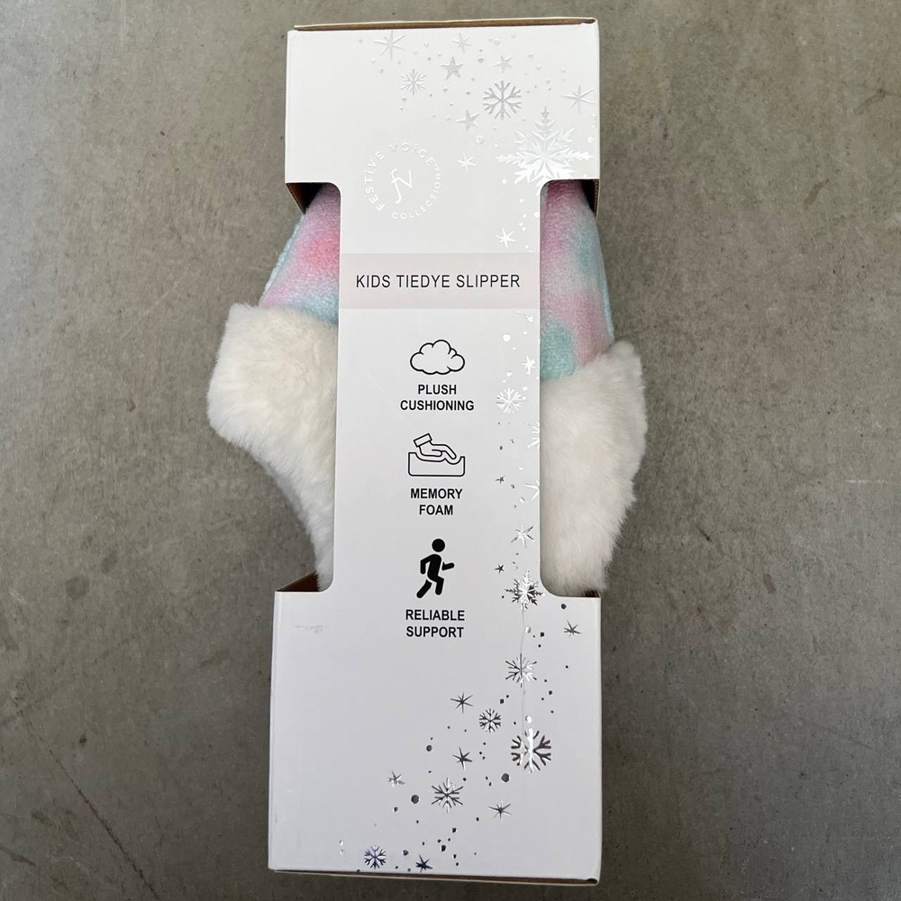Festive Voice Collections Unisex Kids Tie Dye Slip-On Faux Fur Slippers Sz 13-1 - Picture 2 of 2